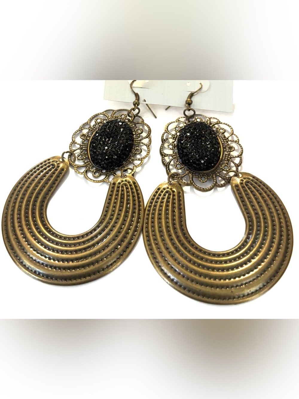 Fashion Jewelry Black and Brass Filigree Dangle Earrings - Women Jewelry